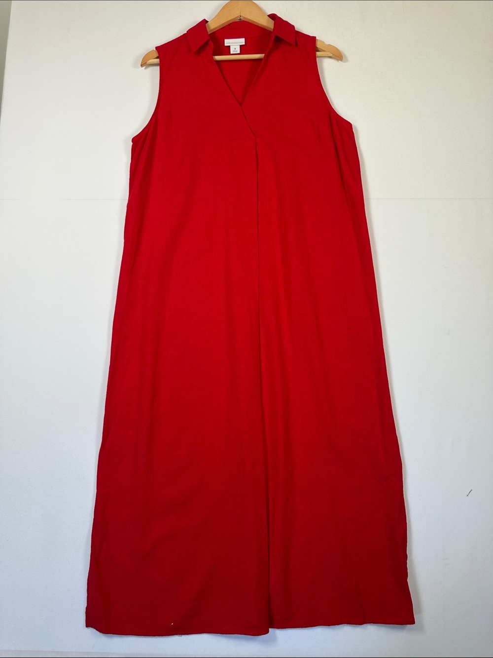 Liz Claiborne Sleeveless Red Linen Maxi Dress Shift Resort Wear Size M